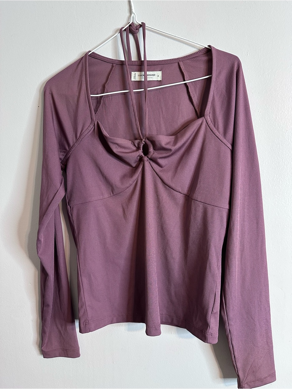 Lucky Brand Mauve Twist-Front Long Sleeve Top